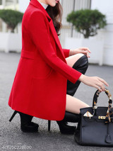 Notch Lapel Single Button Belt Loops Plain Coat