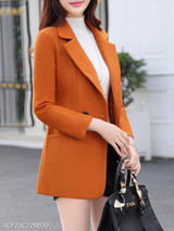 Notch Lapel Single Button Belt Loops Plain Coat