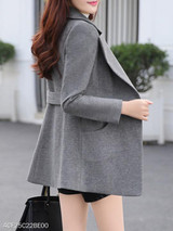 Notch Lapel Single Button Belt Loops Plain Coat