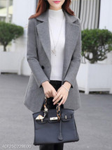 Notch Lapel Single Button Belt Loops Plain Coat