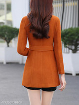 Notch Lapel Single Button Belt Loops Plain Coat