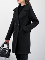 Notch Lapel Double Breasted Belt Loops Plain Coat