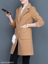Notch Lapel Decorative Buttons Plain Coat