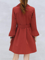 Notch Lapel Belt Loops Plain Bell Sleeve Trench Coat