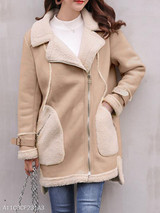 Lapel Zipper Plain Coat