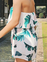 Leaf Shape Off Shoulder Backless Brocade Women Jumpsuits