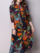 Band Collar Abstract Print Trench Coat