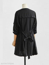 Lapel Belt Plain Trench Coat