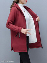 Hooded Zipper Plain Coat