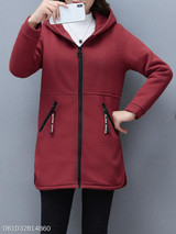 Hooded Zipper Plain Coat