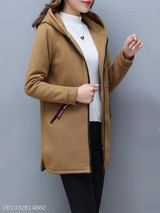 Hooded Zipper Plain Coat