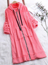 Hooded Zipper Plain Coat