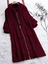 Hooded Zipper Plain Coat