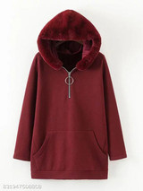 Hooded Zipper Plain Coat