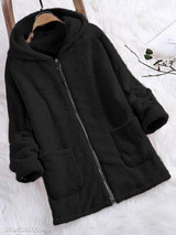 Hooded Zipper Plain Coat