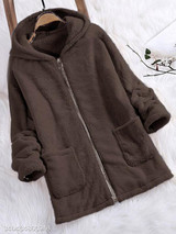 Hooded Zipper Plain Coat