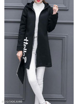Hooded Slit Pocket Zipper Letters Coats