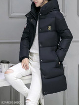 Hooded Slit Pocket Zipper Embossed Coats