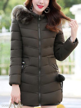 Hooded Plain Quilted Pocket Padded Coat