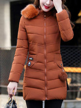 Hooded Plain Quilted Pocket Padded Coat