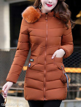 Hooded Plain Quilted Pocket Padded Coat