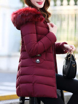 Hooded Plain Quilted Pocket Padded Coat
