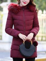 Hooded Plain Quilted Pocket Padded Coat