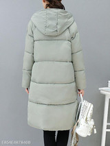 Hooded Pocket Quilted Plain Longline Padded Coat