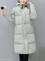 Hooded Pocket Quilted Plain Longline Padded Coat