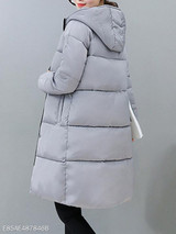 Hooded Pocket Quilted Plain Longline Padded Coat
