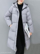 Hooded Pocket Quilted Plain Longline Padded Coat