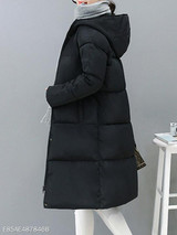 Hooded Pocket Quilted Plain Longline Padded Coat