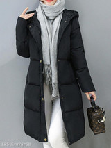 Hooded Pocket Quilted Plain Longline Padded Coat