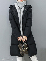 Hooded Pocket Quilted Plain Longline Padded Coat