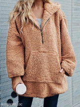 Hooded Kangaroo Pocket Zips Plain Wool Long Sleeve Coats