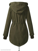 Hooded Drawstring Plain Coat