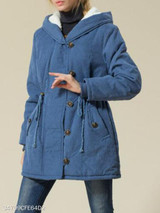 Hooded Drawstring Plain Coat