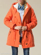 Hooded Drawstring Plain Coat