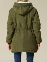 Hooded Drawstring Plain Coat
