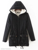 Hooded Drawstring Plain Coat