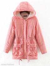Hooded Drawstring Plain Coat