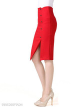 Slit Decorative Button Plain Pencil Midi Skirt