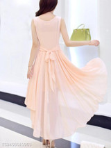 Scoop Neck Asymmetric Hem Plain Maxi Dress