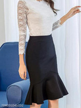 Ruffled Hem Fishtail Hem Plain Mermaid Maxi Skirts
