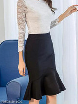 Ruffled Hem Fishtail Hem Plain Mermaid Maxi Skirts