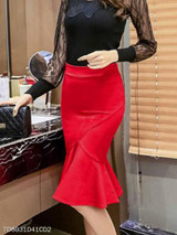 Ruffled Hem Fishtail Hem Plain Mermaid Maxi Skirts