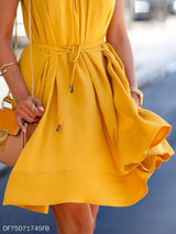 Round Neck Sleeveless Plain Skater Dress