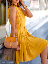 Round Neck Sleeveless Plain Skater Dress