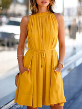 Round Neck Sleeveless Plain Skater Dress