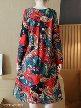 Round Neck Ruched Abstract Print Skater Dress